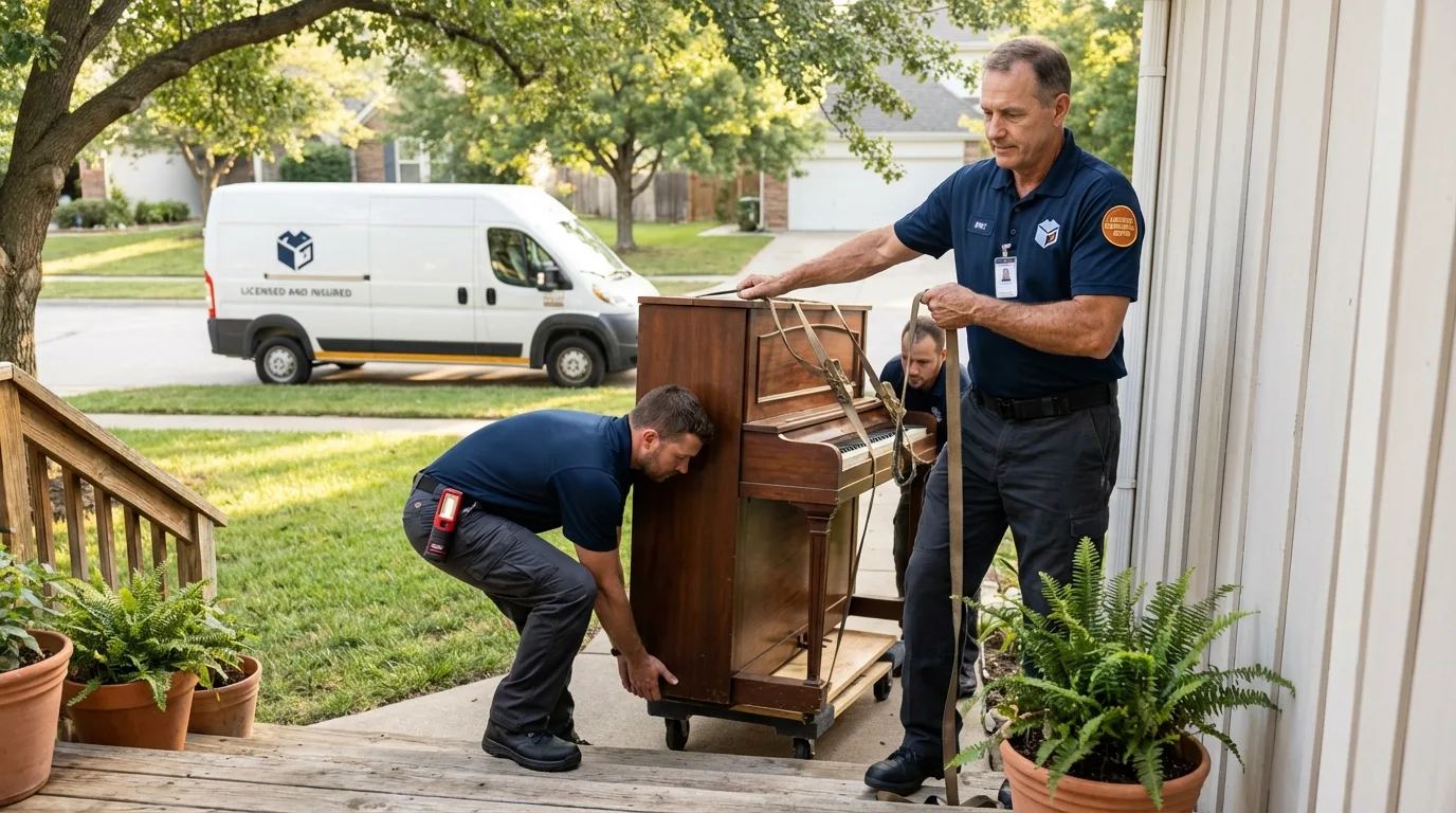 Licensed piano movers securing grand piano in Evans City, PA